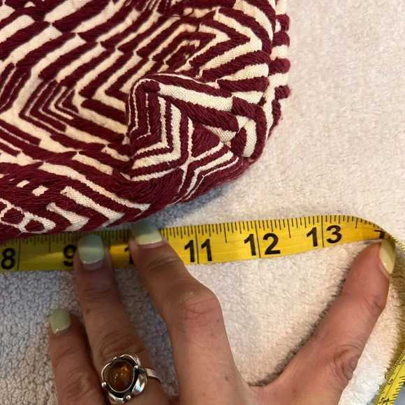 Boho Tote Bag Maroon Woven Ethnic Pockets Geometric Shoulder Leather Straps - Picture 13 of 14